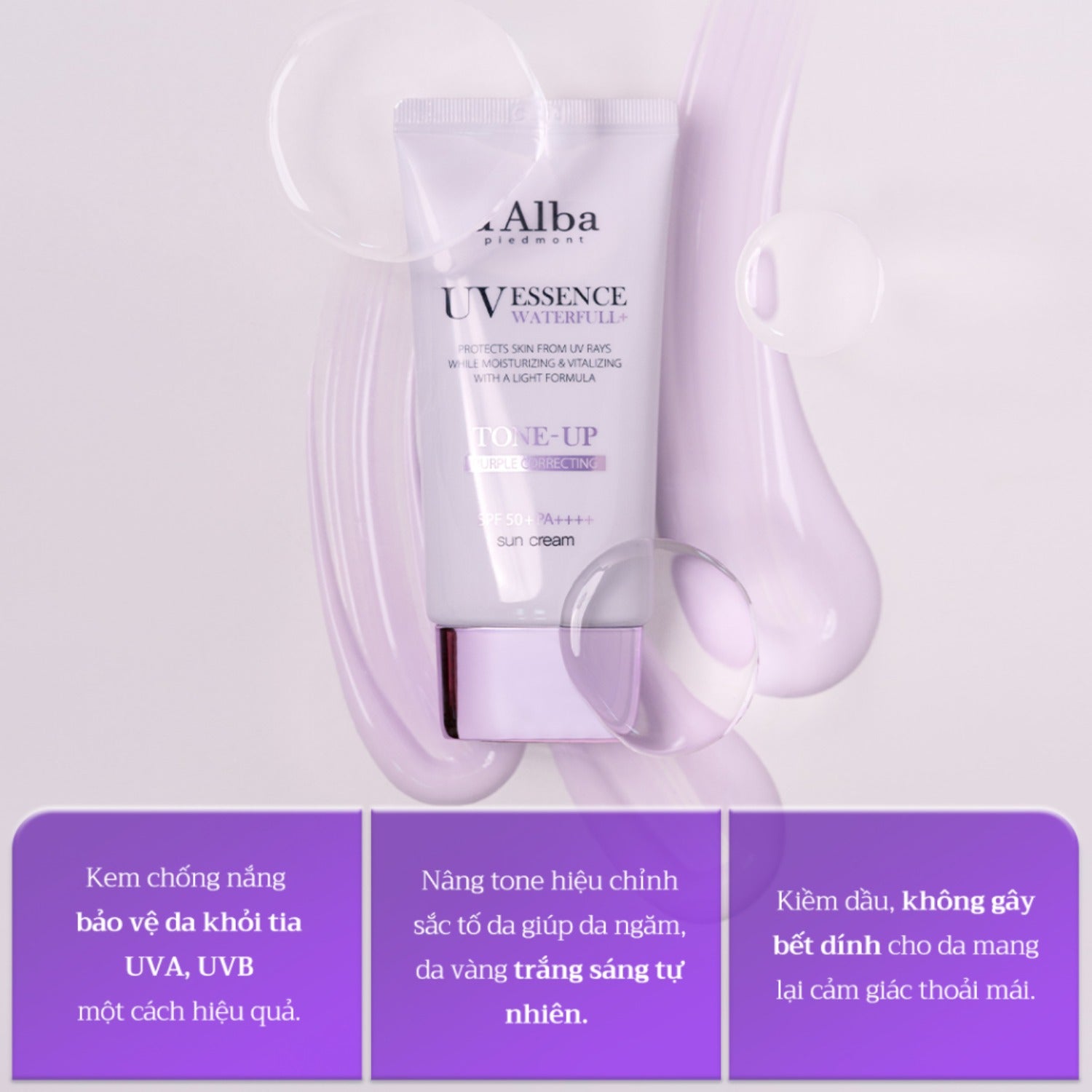 D'ALBA Waterfull Tone Up Purple Correcting Sun Cream SPF50+ PA++++- [COMBO 2 - ONLY $67]