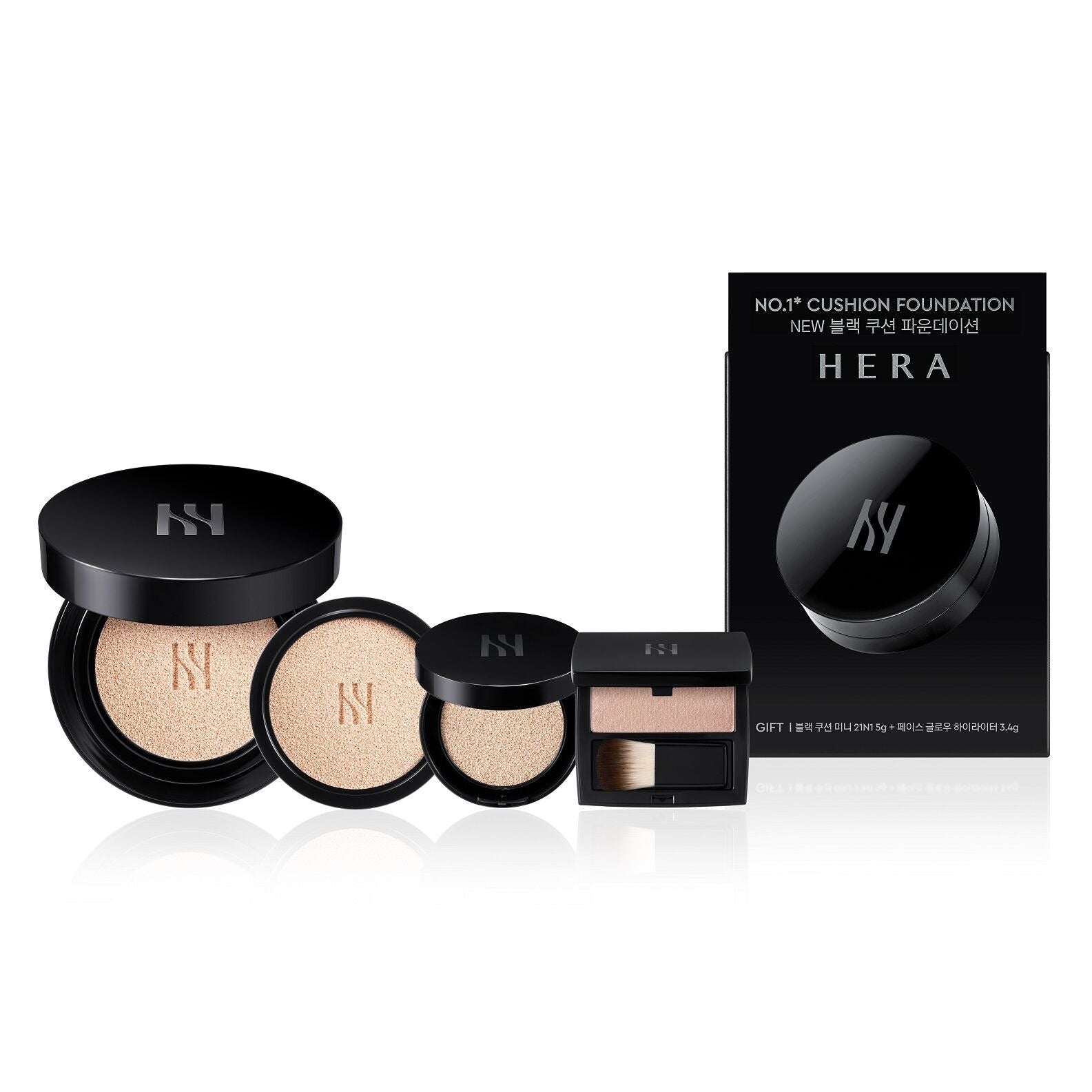 HERA Black Cushion Foundation + Free Gift Mini Cushion 21N1 5g and Face Glow Highlighter