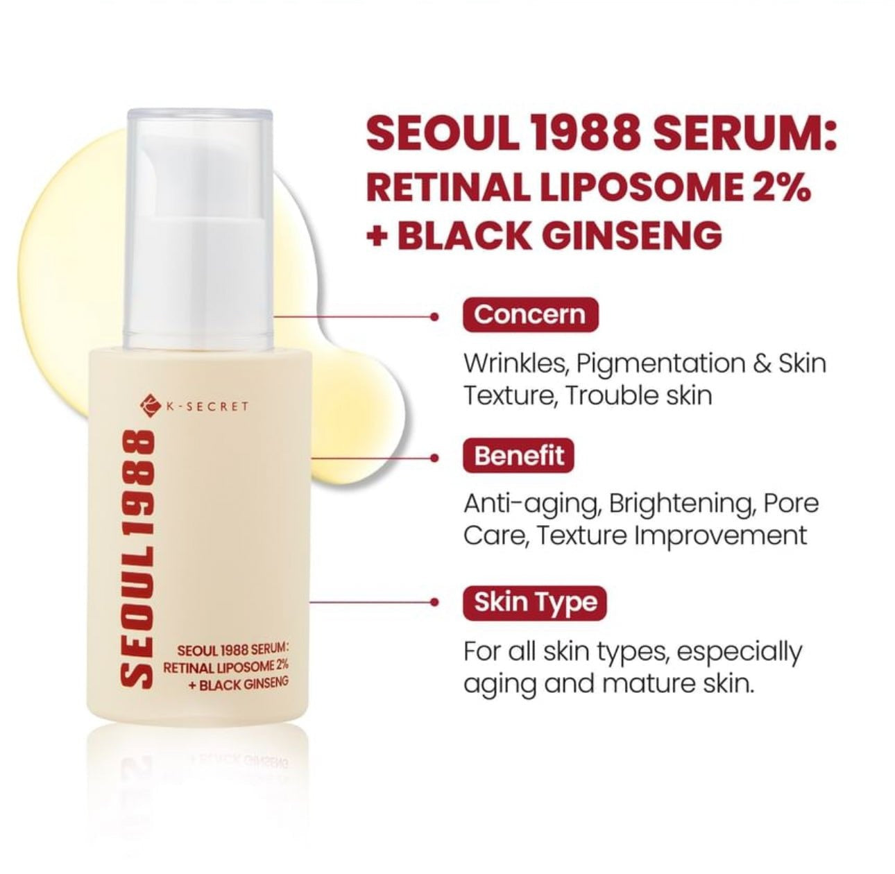 KSECRET SEOUL 1988 Serum : Retinal Liposome 2% + Black Ginseng 30ml
