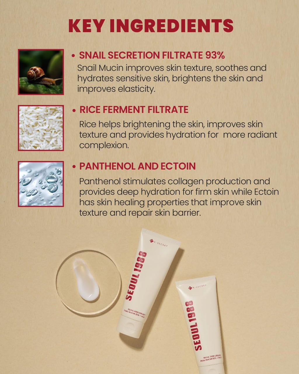 KSECRET SEOUL 1988 Cream : Snail Mucin 93% + Rice 50ml