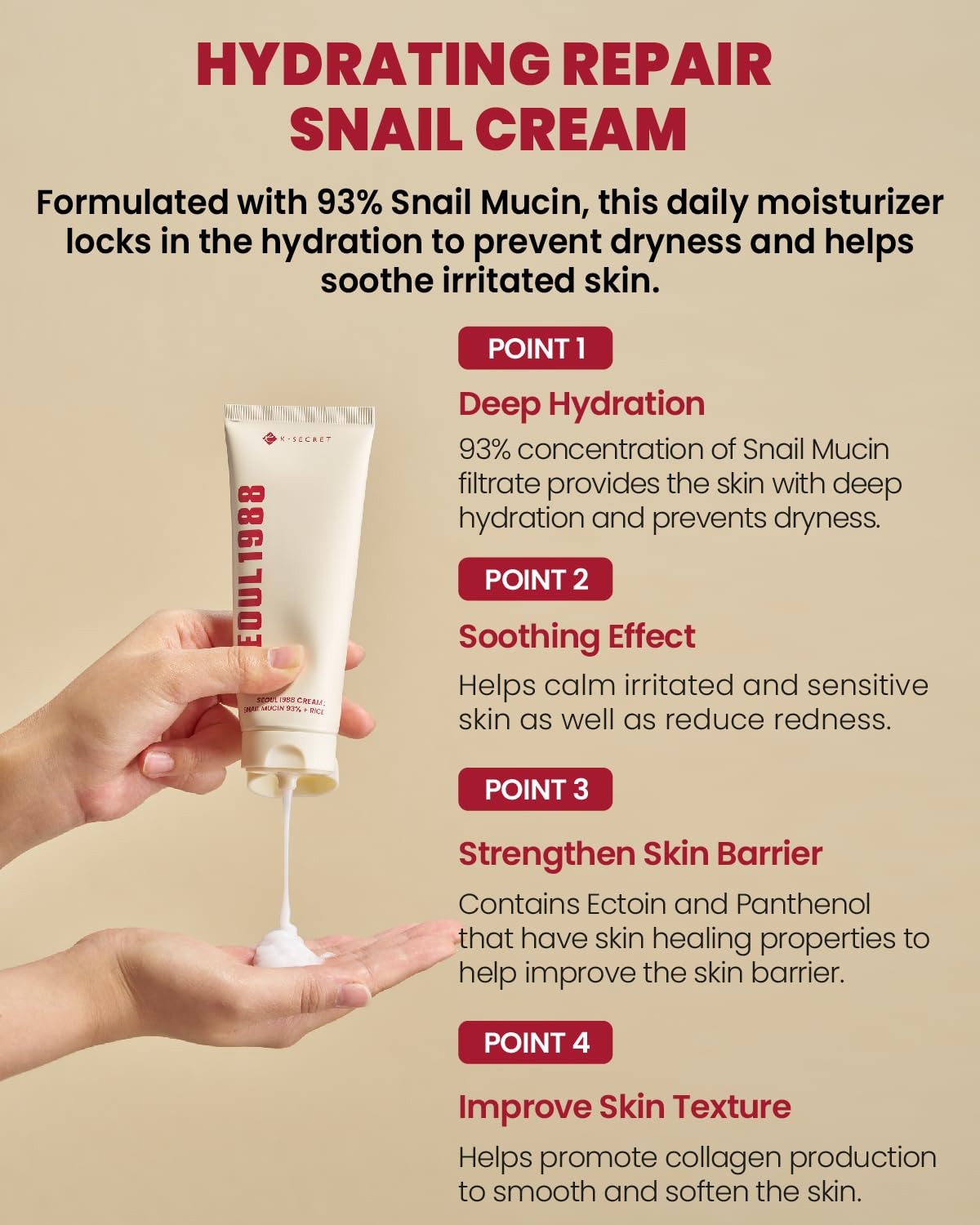 KSECRET SEOUL 1988 Cream : Snail Mucin 93% + Rice 50ml