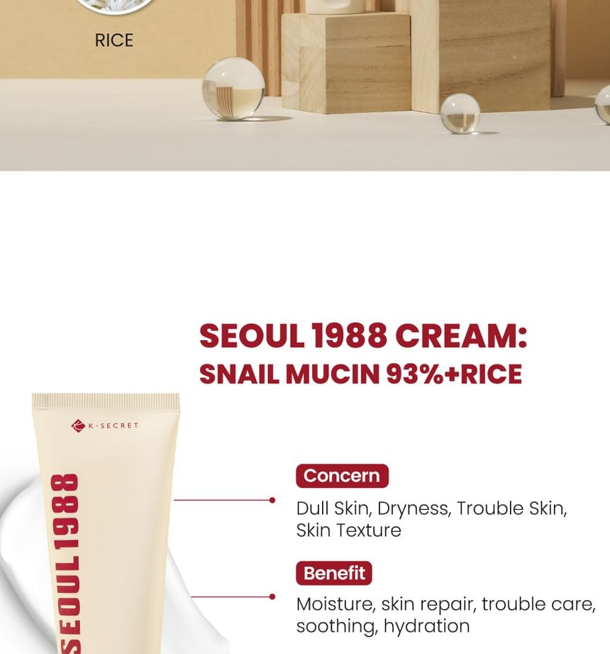 KSECRET SEOUL 1988 Cream : Snail Mucin 93% + Rice 50ml